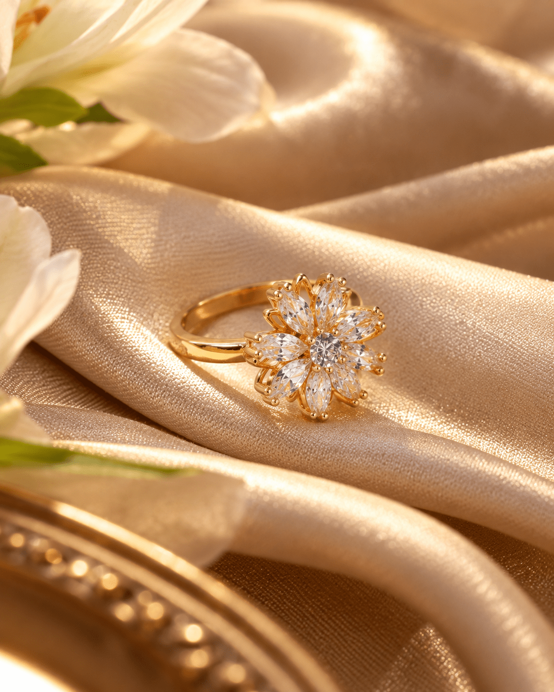 Gold Marquise Petal Flower Spinner Ring - Maxiblink