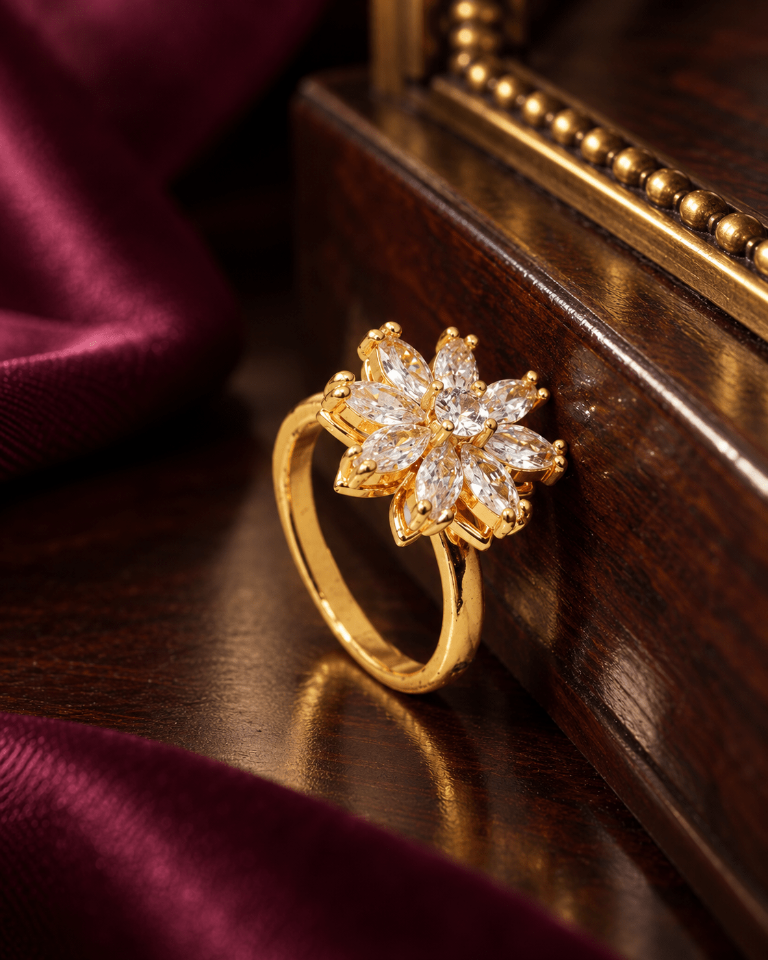 Gold Marquise Petal Flower Spinner Ring - Maxiblink