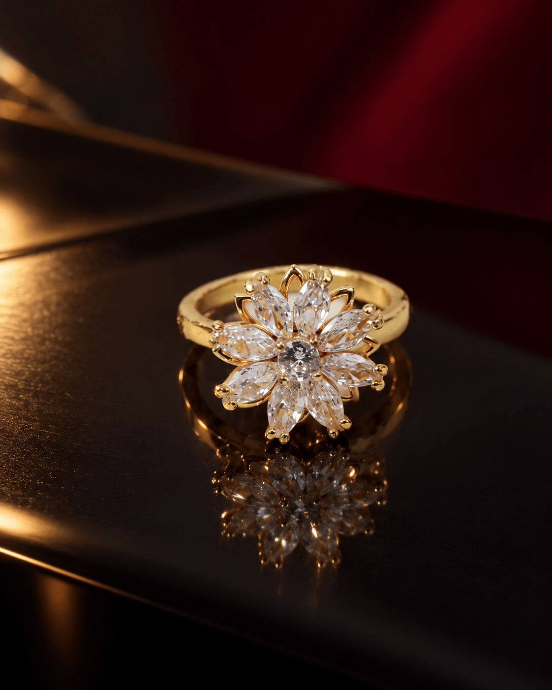 Gold Marquise Petal Flower Spinner Ring - Maxiblink