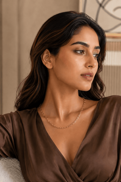 Gold paperclip chain necklace, 18K gold plated