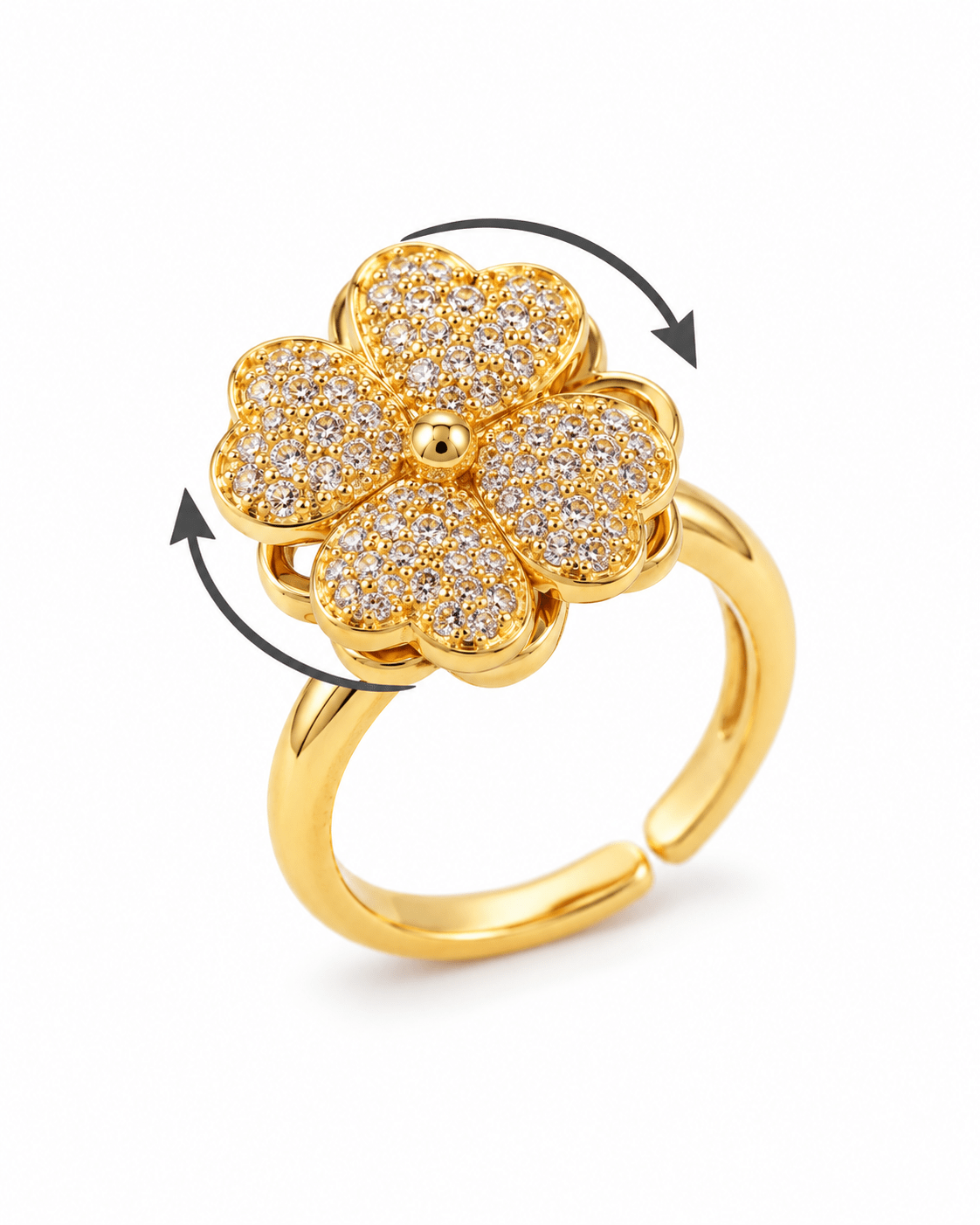 Gold Pavé Four-Leaf Clover Spinner Ring - Maxiblink