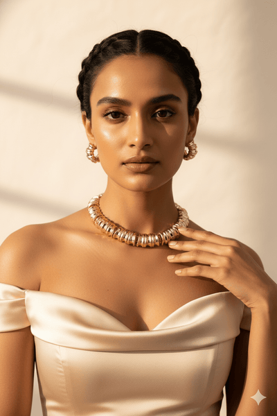 Gold Plated Chunky Link Collar Necklace Set with Matching Stud Earrings | Anti‑Tarnish Fashion Jewellery - Maxiblink