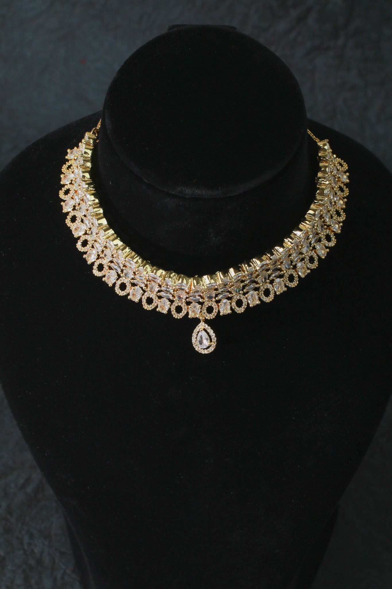 Gold - Plated Crystal Bridal Choker Set with Maang Tikka - Maxiblink