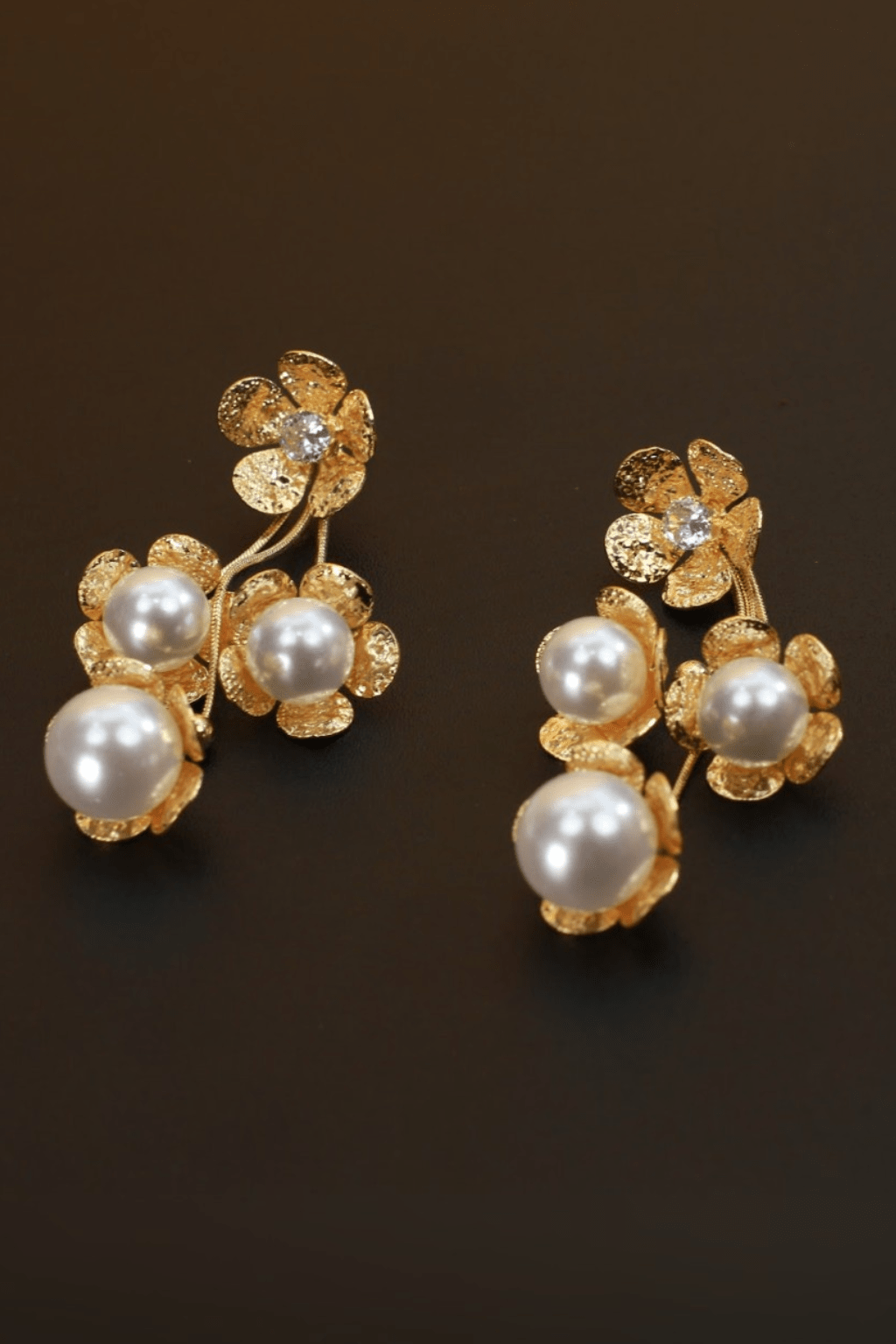 Gold - Plated Floral Pearl Drop Earrings – Elegant Anti - Tarnish Fashion Jewelry - Maxiblink