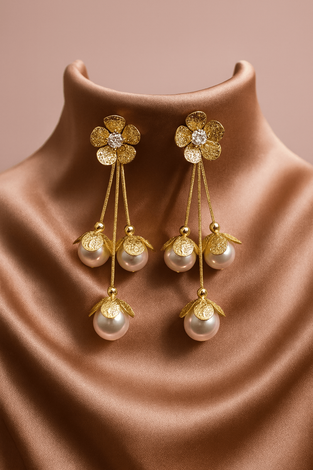 Gold - Plated Floral Pearl Drop Earrings – Elegant Anti - Tarnish Fashion Jewelry - Maxiblink