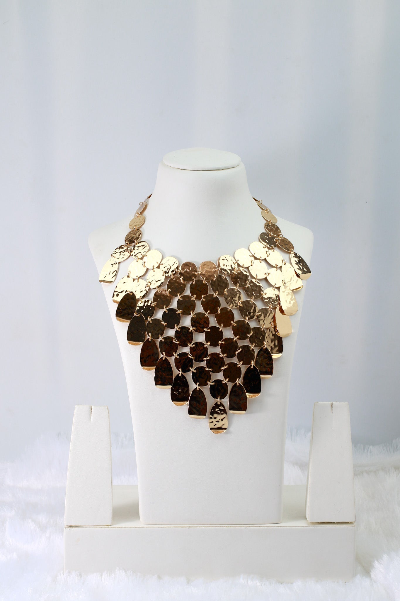 Gold Plated Hammered Coin Bib Necklace | Layered Statement Collar | Anti‑Tarnish Artificial Necklace - Maxiblink