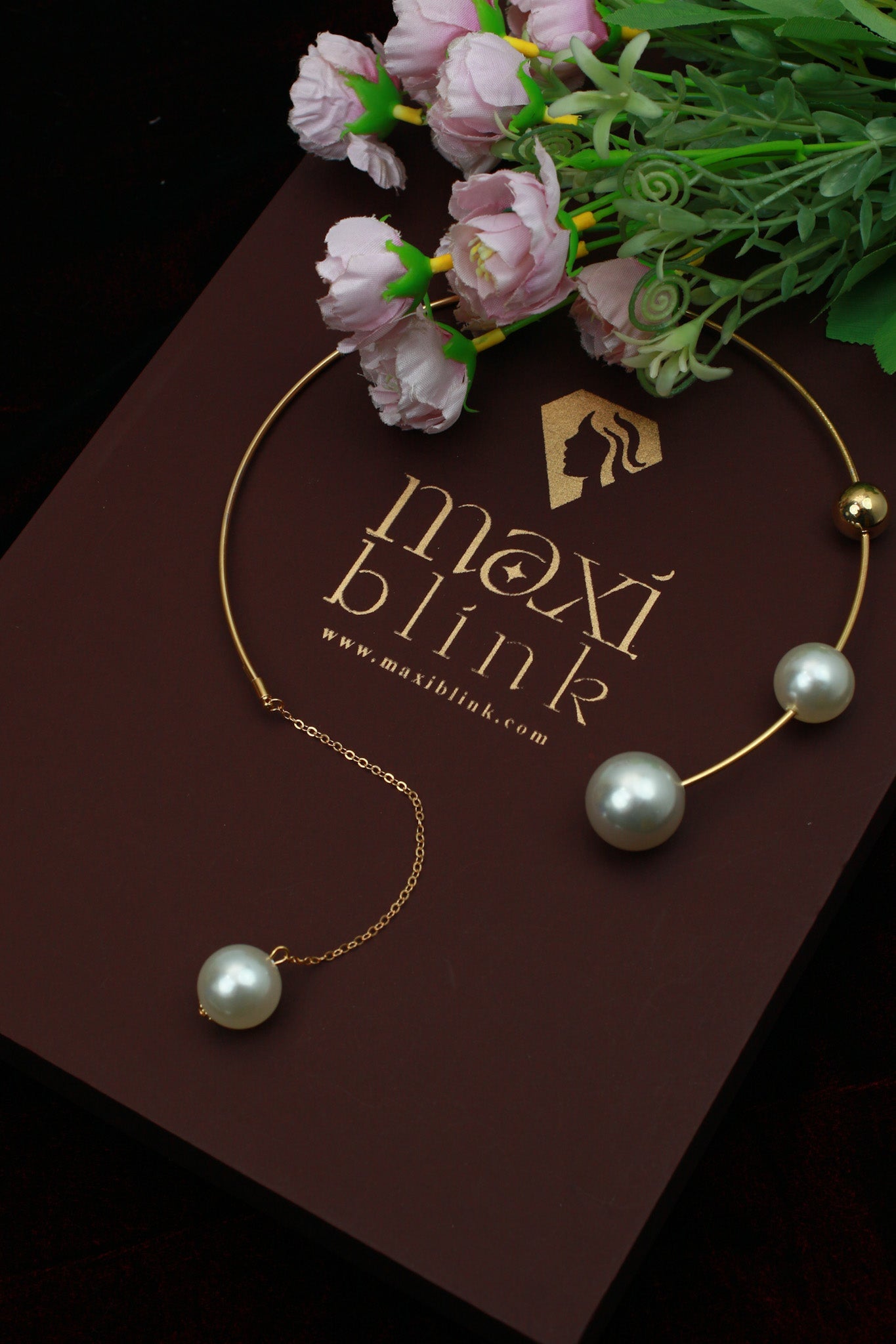 Gold Plated Hansli Designer Necklace with Pearls | Minimal Open‑Collar Design | Anti‑Tarnish - Maxiblink