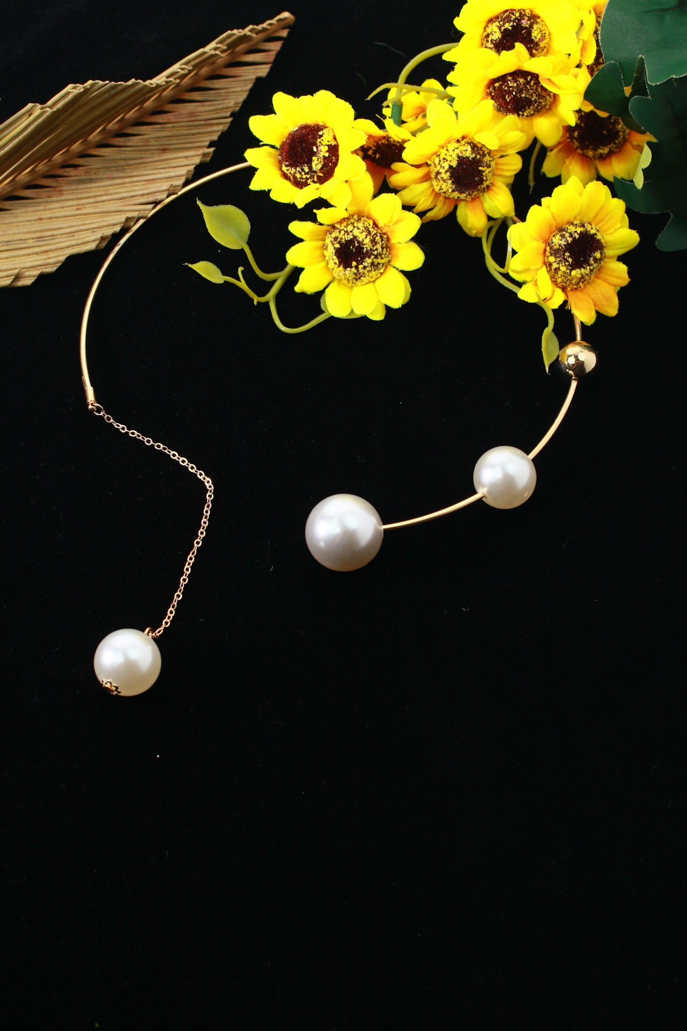 Gold Plated Hansli Designer Necklace with Pearls | Minimal Open‑Collar Design | Anti‑Tarnish - Maxiblink