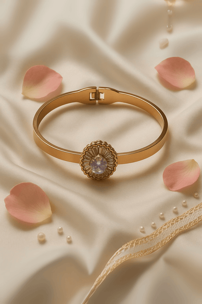Gold - Plated Heart Zircon Bangle Bracelet | Romantic Gift for Women - Maxiblink