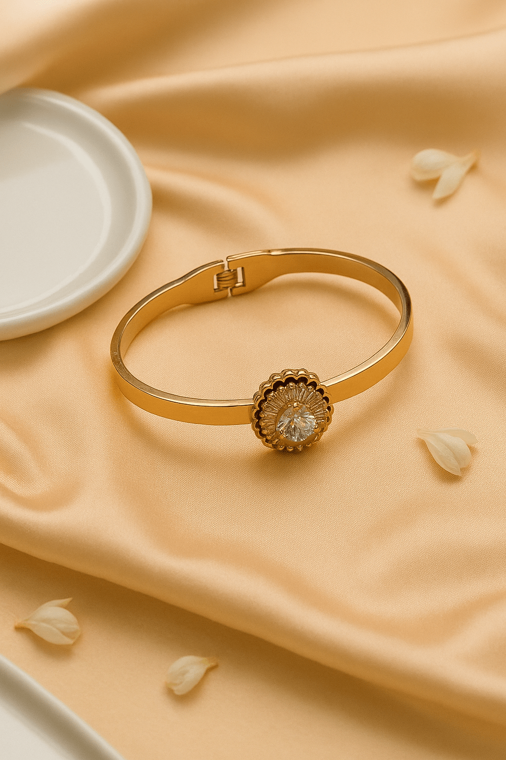 Gold - Plated Heart Zircon Bangle Bracelet | Romantic Gift for Women - Maxiblink