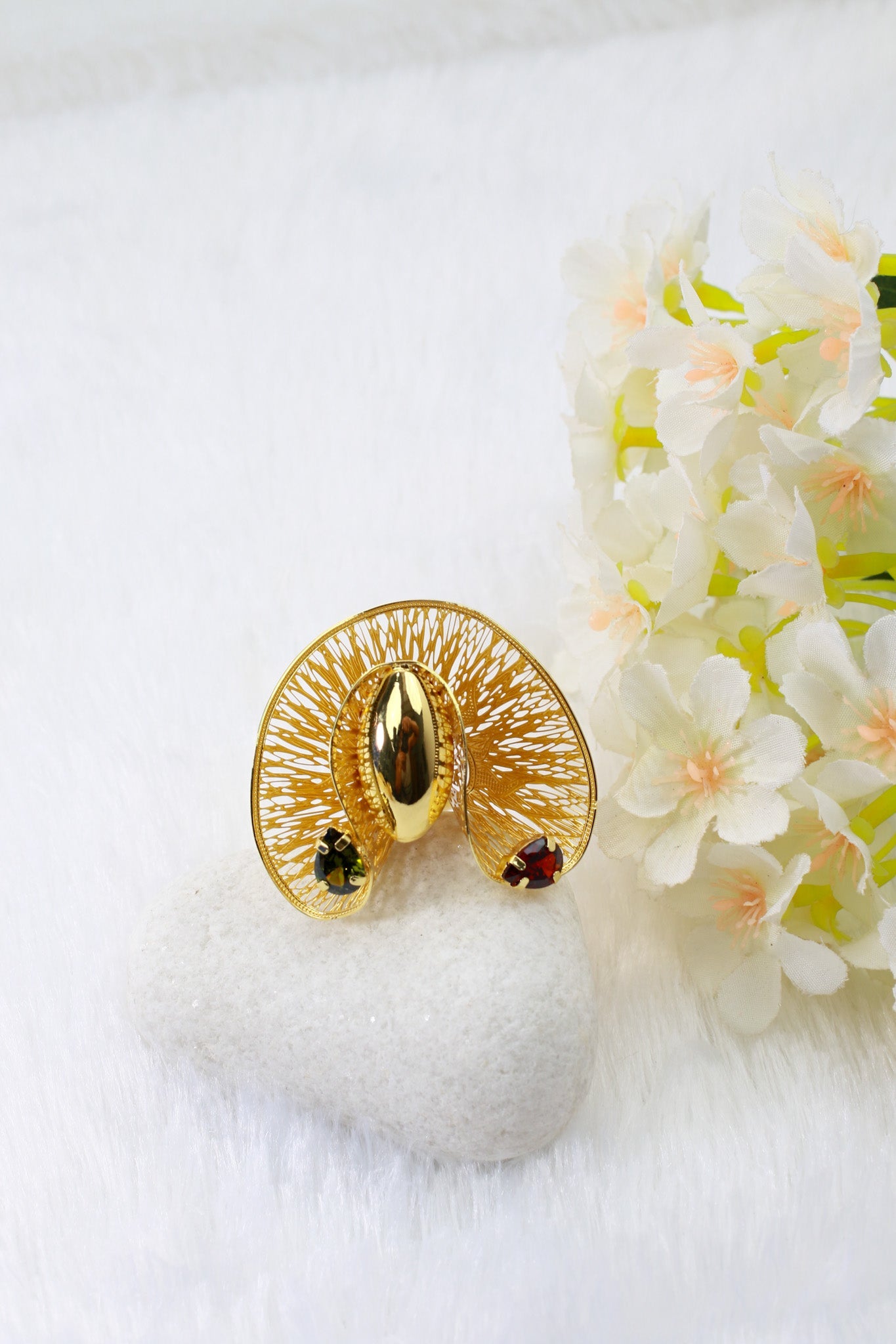 Gold Plated Mesh Circle Statement Jewellery Set with Floral Accent | Anti‑Tarnish - Maxiblink