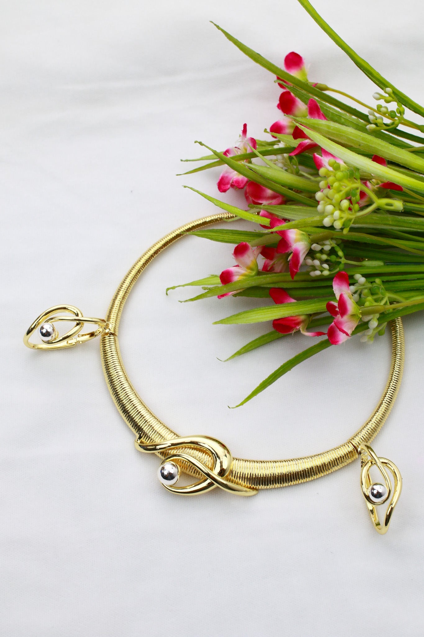 Gold Plated Minimal Knot Choker Set with Silver Bead Center | Anti‑Tarnish - Maxiblink