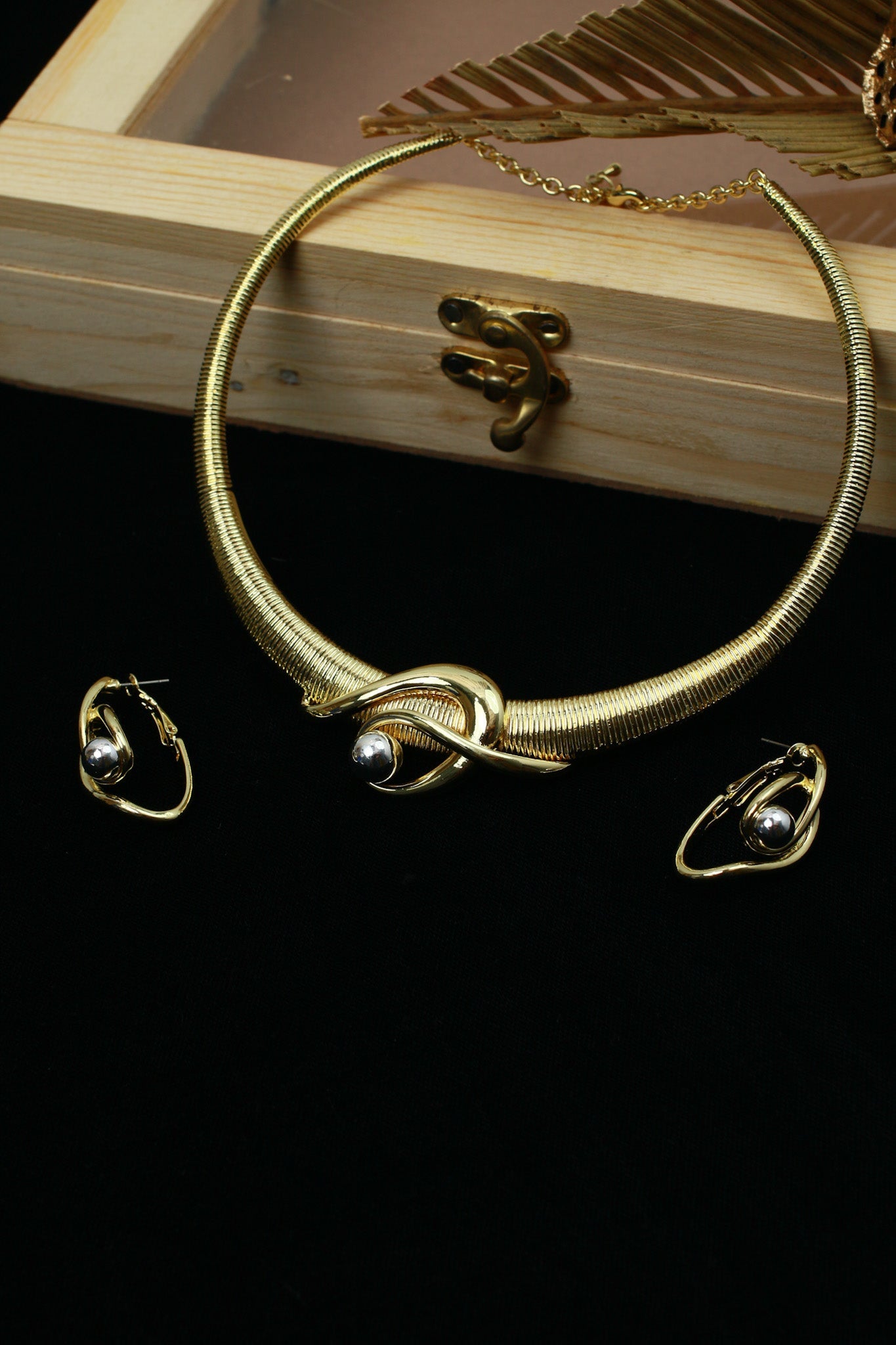 Gold Plated Minimal Knot Choker Set with Silver Bead Center | Anti‑Tarnish - Maxiblink