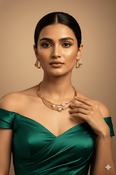 Gold Plated Modern Triple‑Layer Collar Necklace Set with Pastel AD Stones | Anti‑Tarnish - Maxiblink
