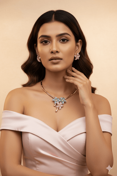 Gold Plated Multi‑Colour Floral Enamel Necklace Set | Pastel Flowers | Anti‑Tarnish - Maxiblink