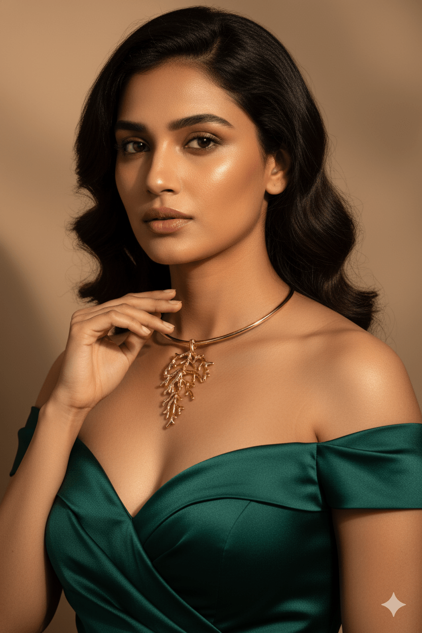 Gold Plated Organic Leaf Branch Pendant Hansli Necklace | Nature Inspired | Anti‑Tarnish - Maxiblink