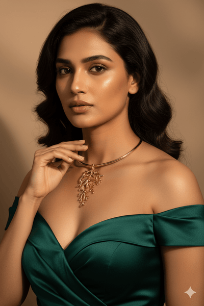 Gold Plated Organic Leaf Branch Pendant Hansli Necklace | Nature Inspired | Anti‑Tarnish - Maxiblink