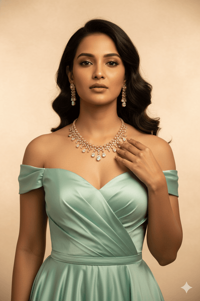 Gold Plated Pearl & Teardrop AD Stones Necklace Set | Bridal Cascading Design | Anti‑Tarnish - Maxiblink