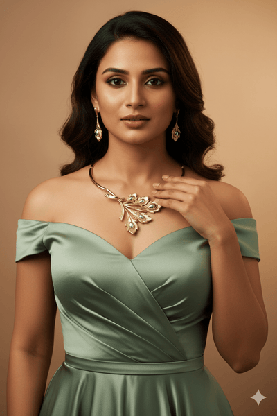 Gold Plated Petal Cluster Necklace Set with Silver‑Tone Bead Accents | Anti‑Tarnish - Maxiblink