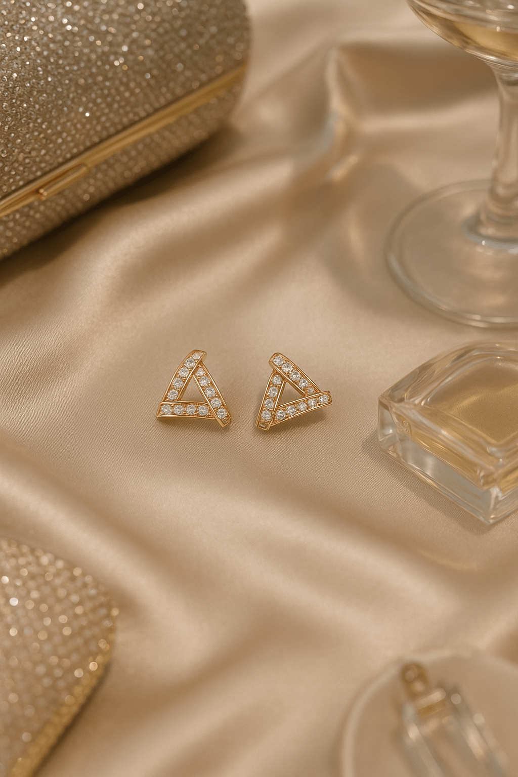 Gold - Plated Triangle Zircon Stud Earrings | Minimalist Geometric Anti - Tarnish - Maxiblink