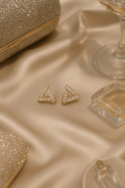Gold - Plated Triangle Zircon Stud Earrings | Minimalist Geometric Anti - Tarnish - Maxiblink