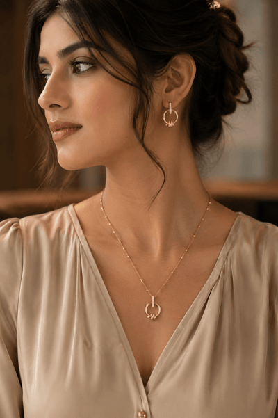 Gold Ring Pendant Necklace & Earring Set