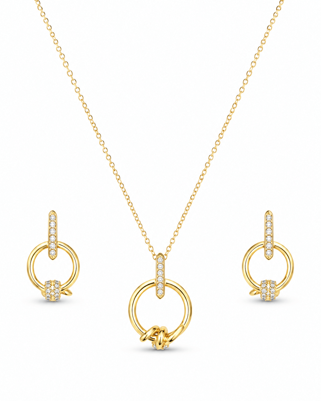 Gold Ring Pendant Necklace & Earring Set