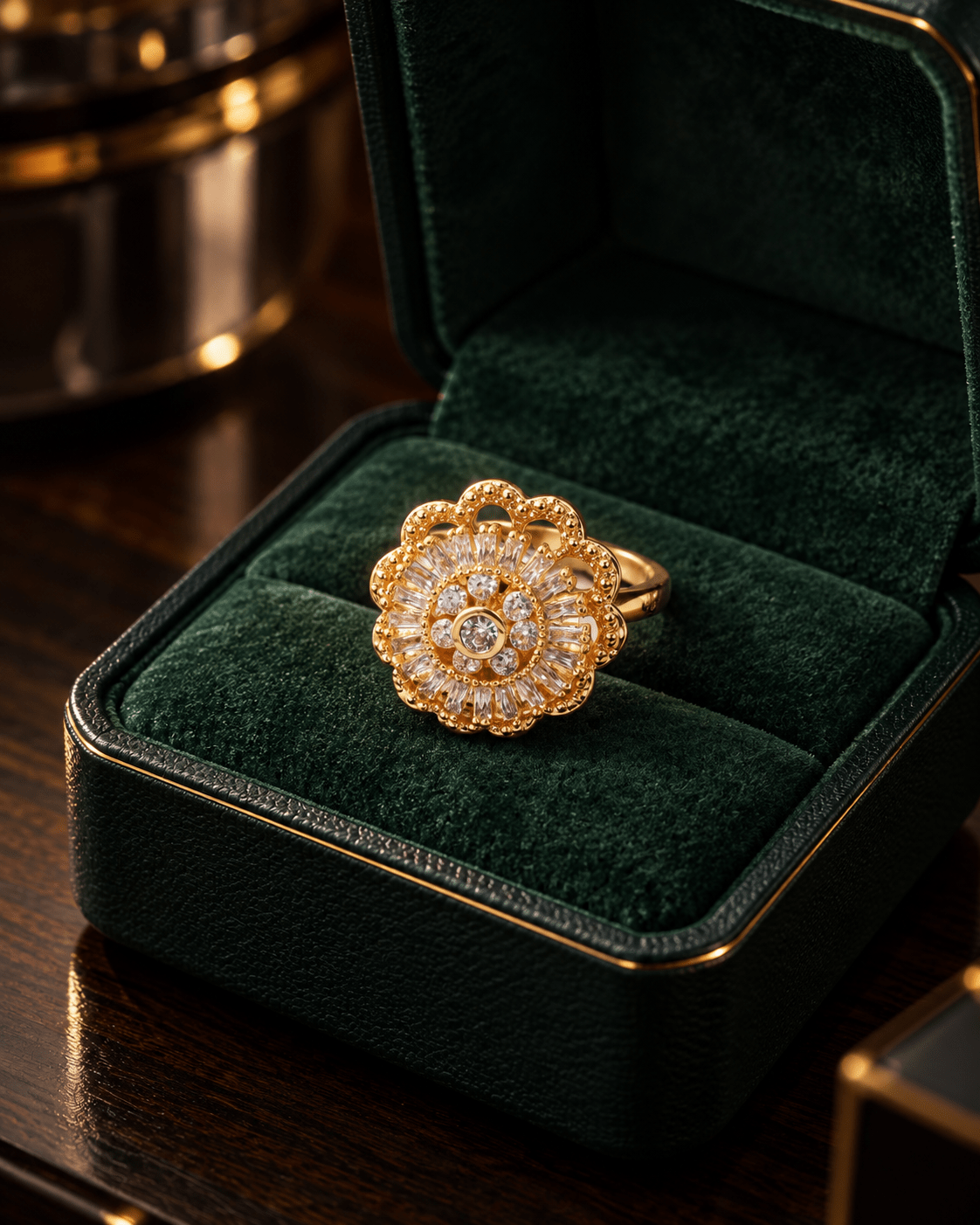 Gold Scalloped Baguette Sunburst Spinner Ring - Maxiblink
