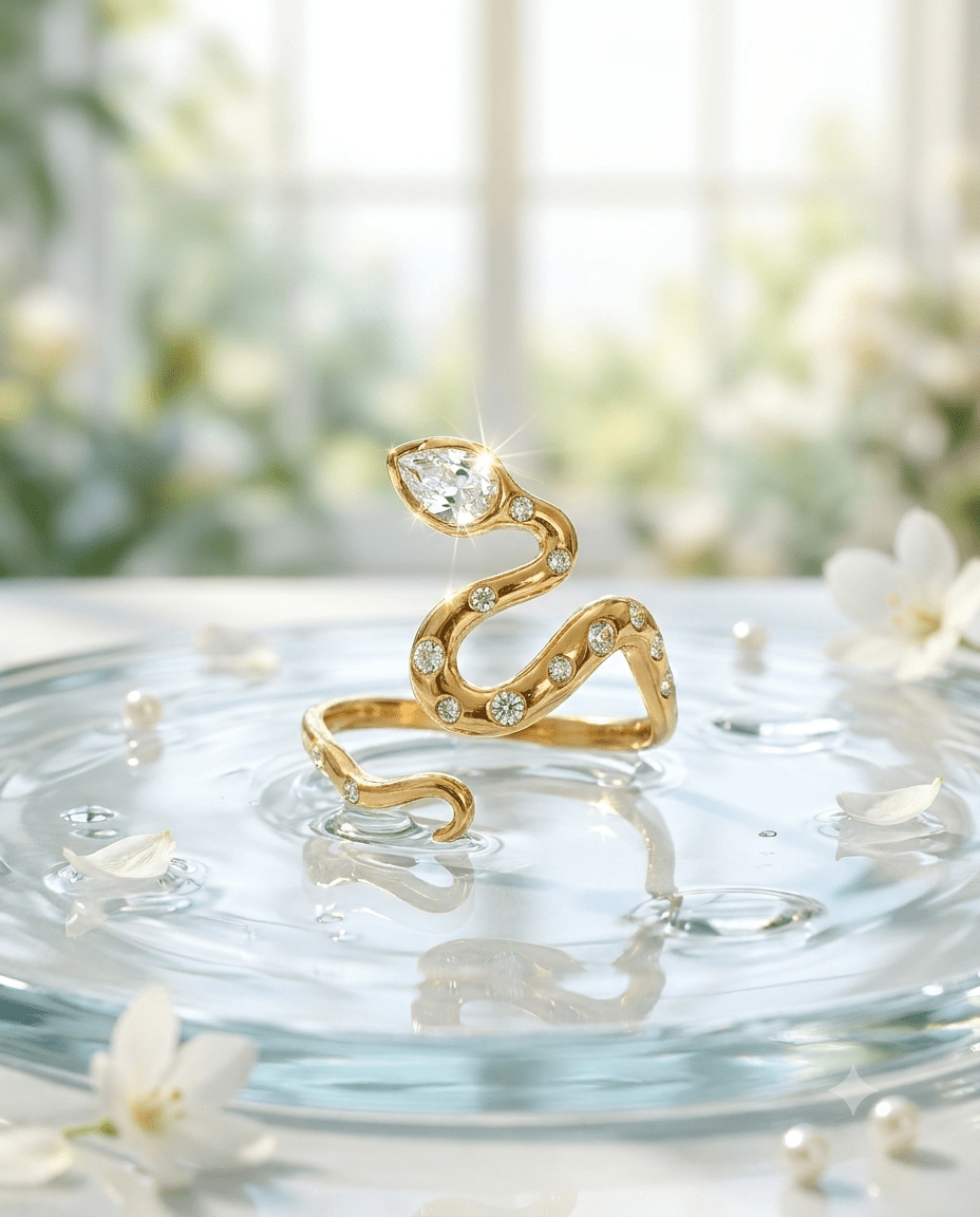 gold-plated serpent ring — Gold Serpent Scatter-Crystal Wave Ring by MaxiBlink