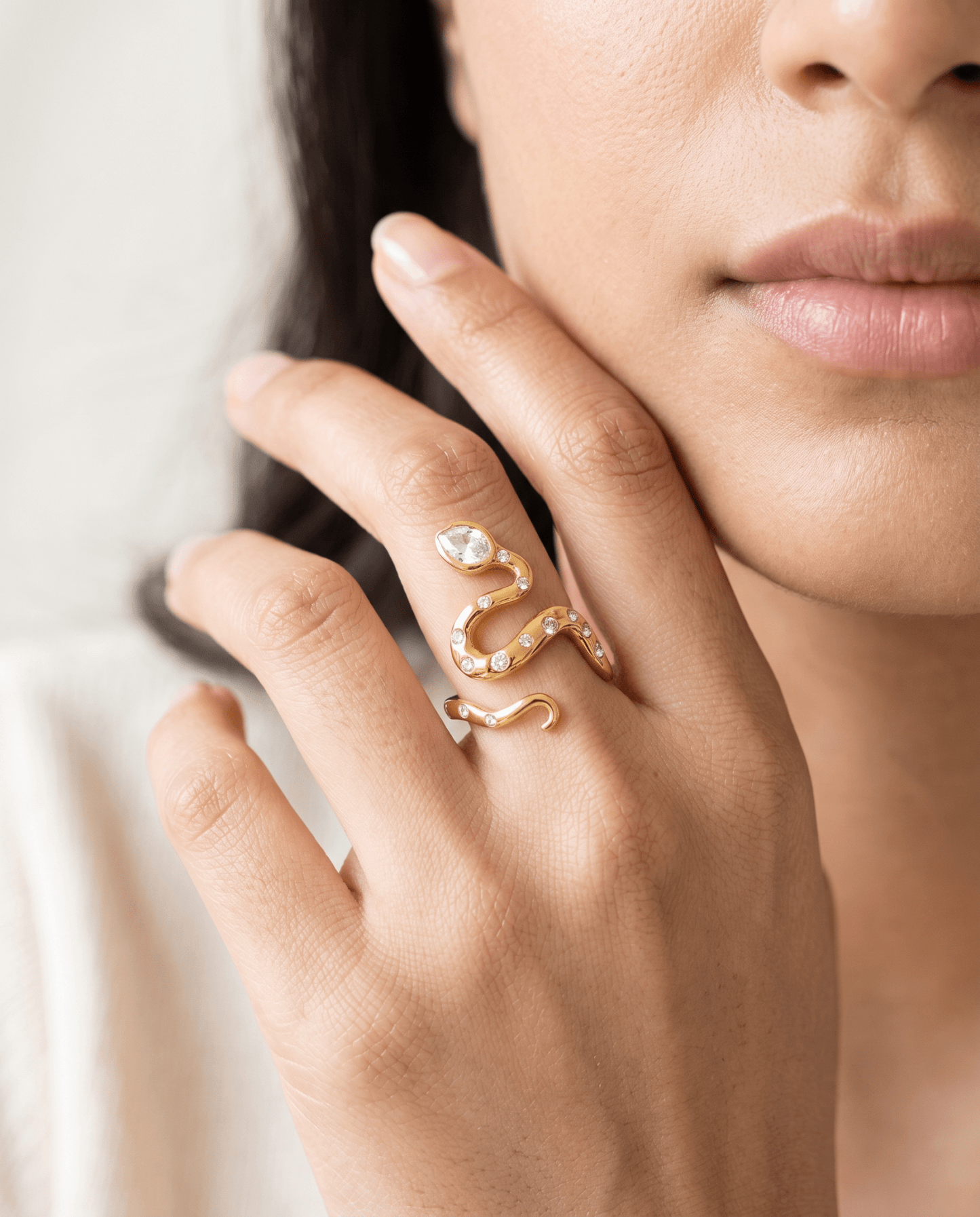 Gold Serpent Scatter-Crystal Wave Ring in 18K gold-plated stainless steel — MaxiBlink
