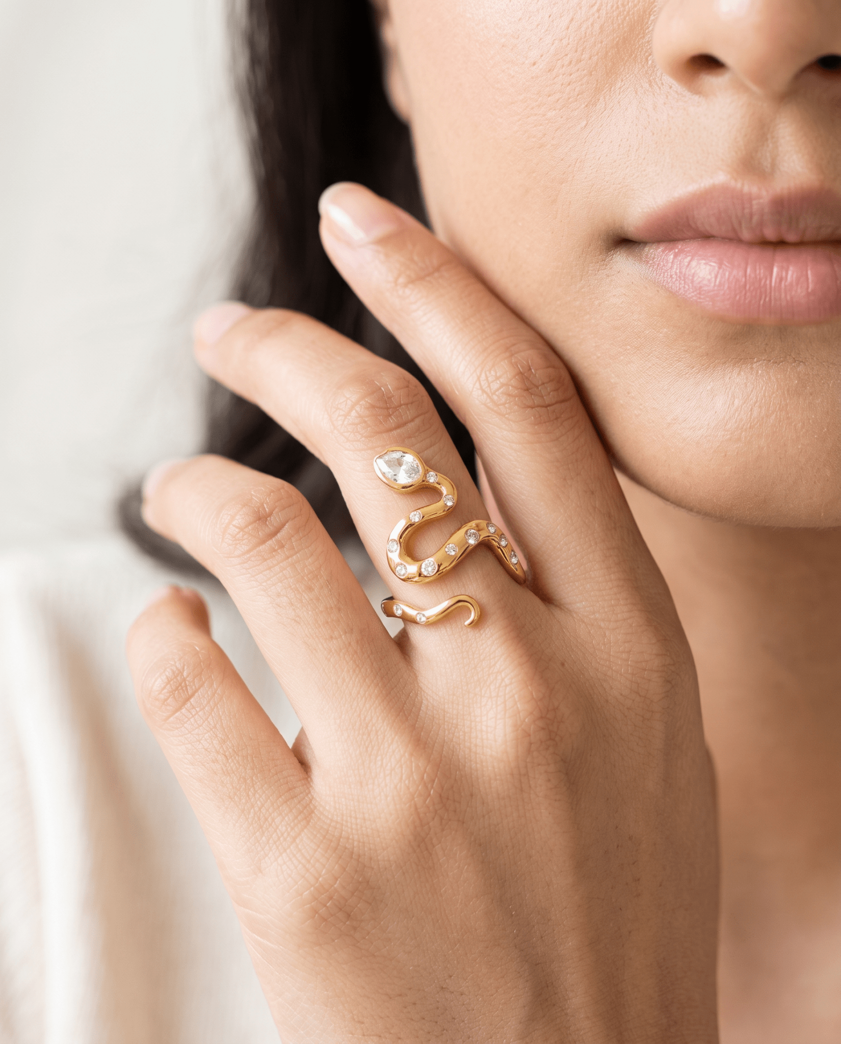 Gold Serpent Scatter-Crystal Wave Ring in 18K gold-plated stainless steel — MaxiBlink