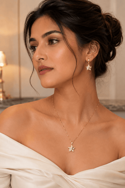 Gold Star Pendant Necklace & Earring Set