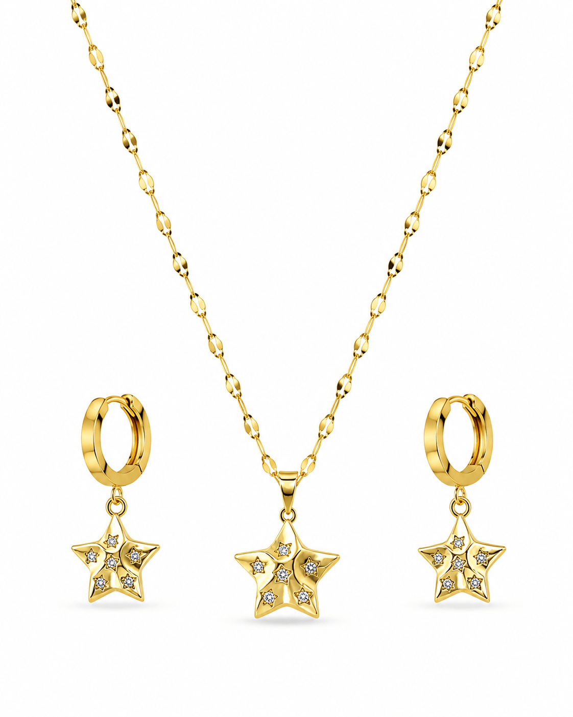 Gold Star Pendant Necklace & Earring Set