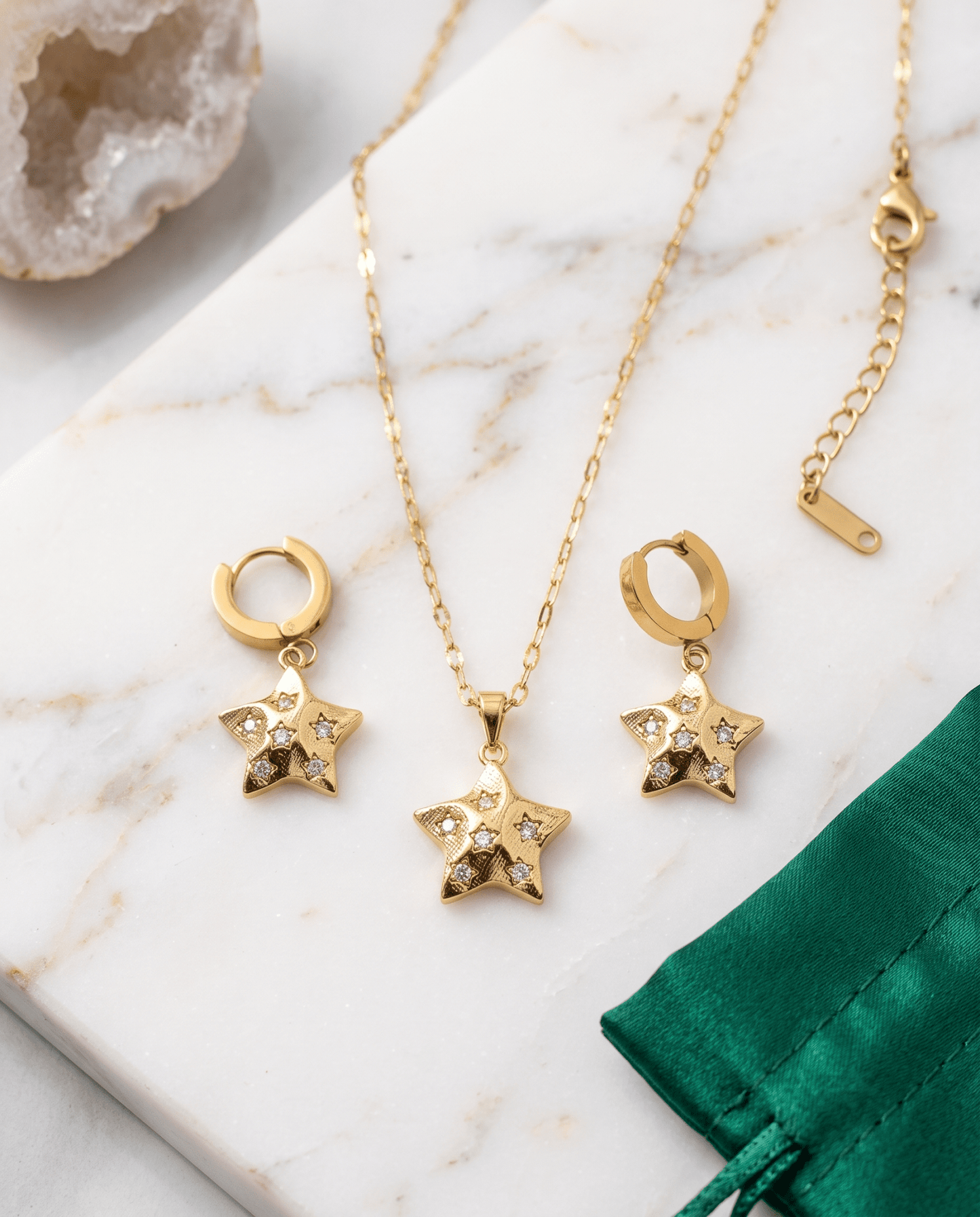 Gold Star Pendant Necklace & Earring Set