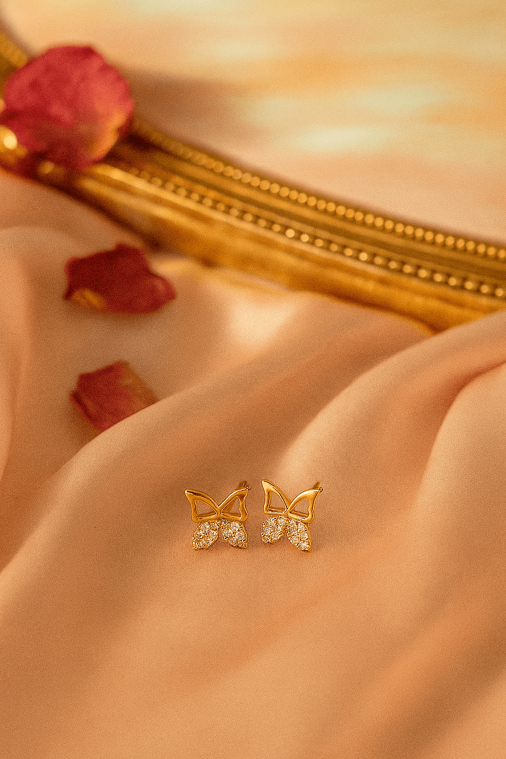 Gold - Tone Butterfly Stud Earrings with Crystal - Encrusted Wings - Maxiblink