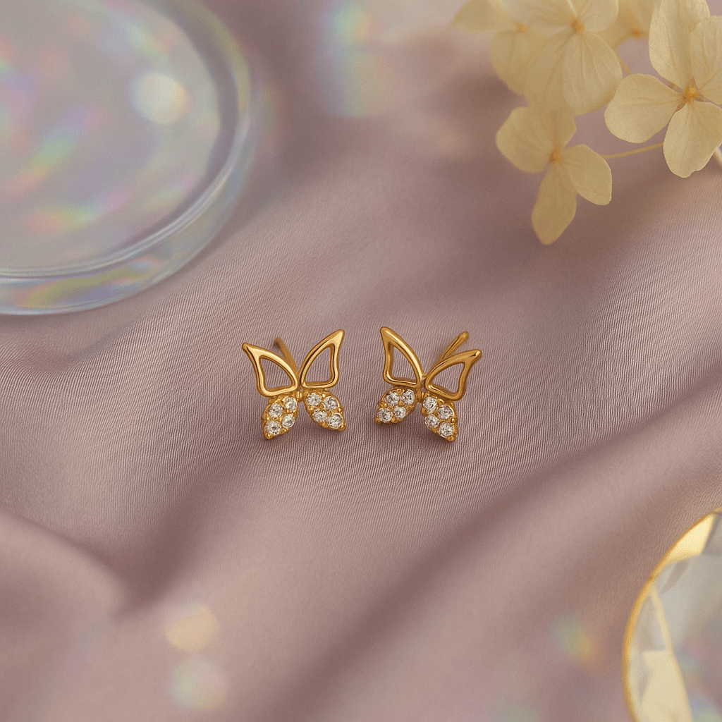 Gold - Tone Butterfly Stud Earrings with Crystal - Encrusted Wings - Maxiblink