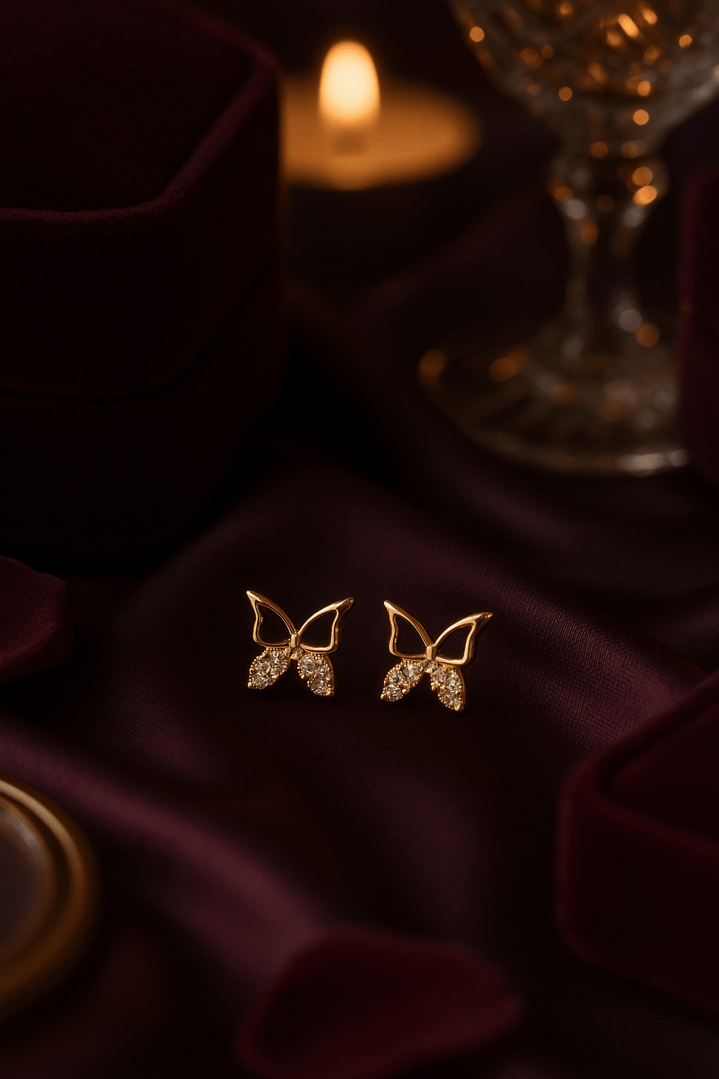 Gold - Tone Butterfly Stud Earrings with Crystal - Encrusted Wings - Maxiblink