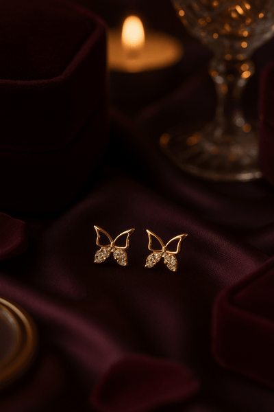 Gold - Tone Butterfly Stud Earrings with Crystal - Encrusted Wings - Maxiblink