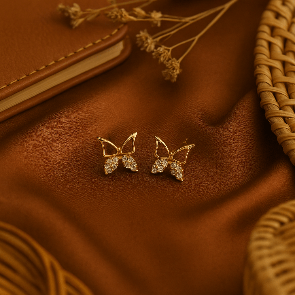 Gold - Tone Butterfly Stud Earrings with Crystal - Encrusted Wings - Maxiblink
