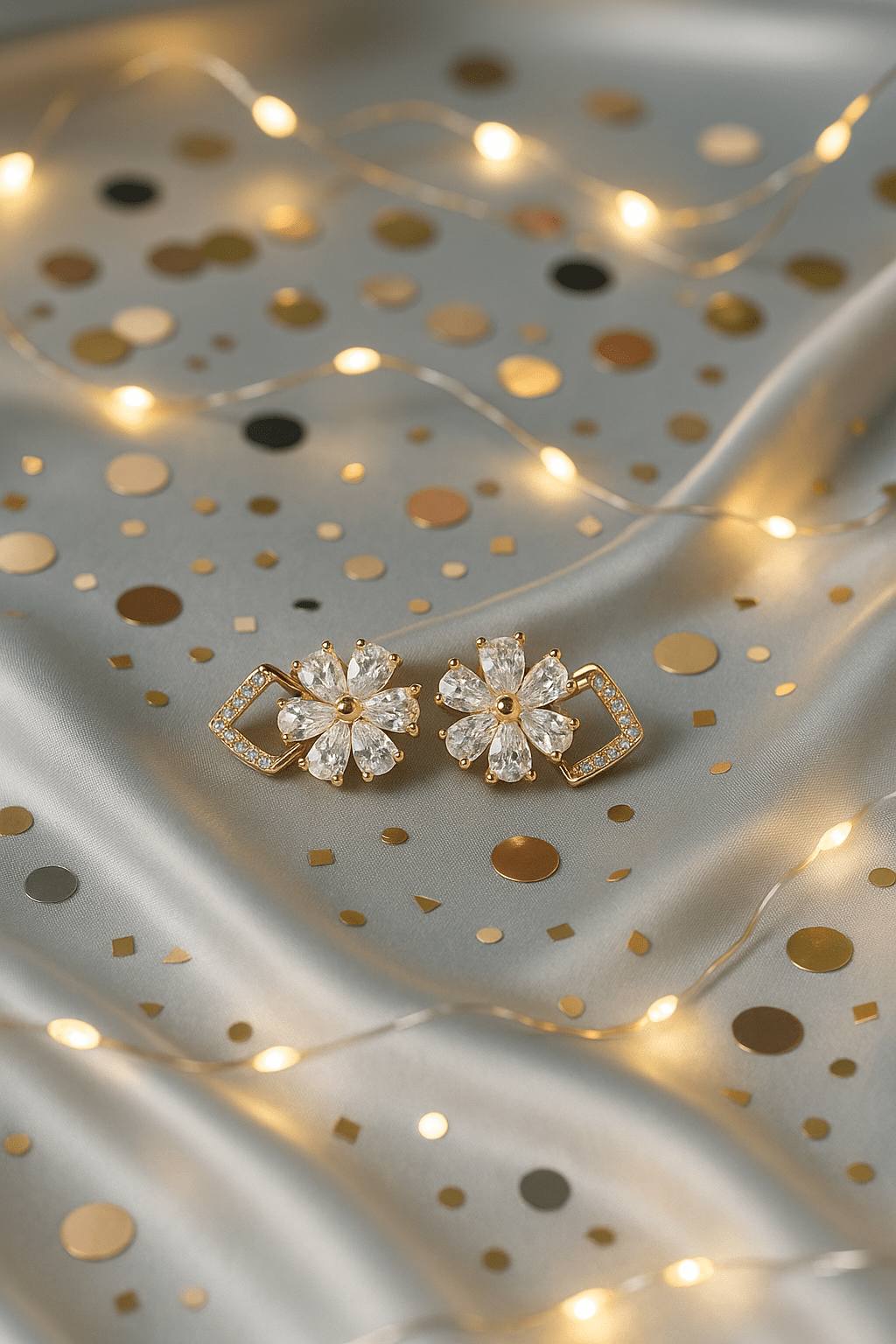 Gold - Tone Floral Sparkle Stud Earrings with Crystal Petals | Anti - Tarnish - Maxiblink