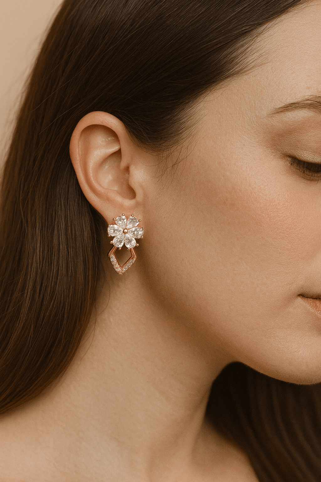 Gold - Tone Floral Sparkle Stud Earrings with Crystal Petals | Anti - Tarnish - Maxiblink