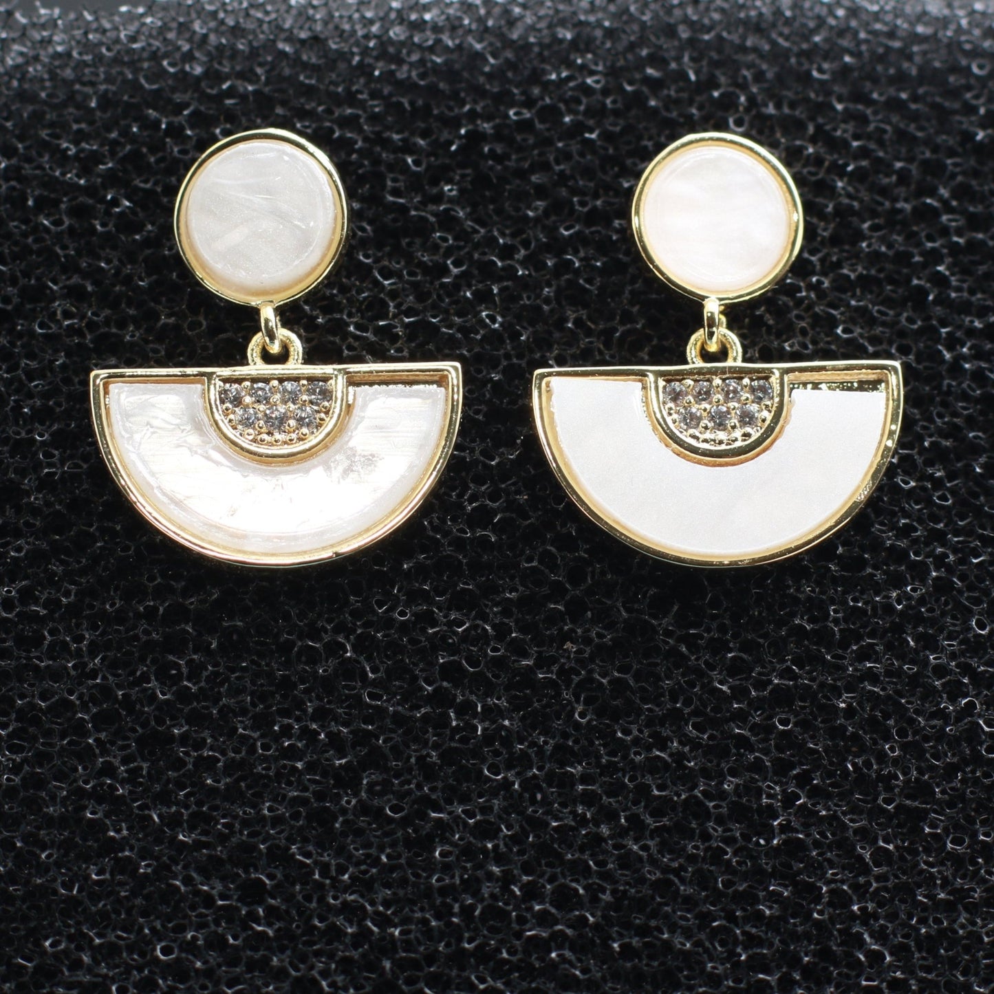 Gold - Tone Half Moon Mother - of - Pearl Drop Earrings | Statement Anti - Tarnish - Maxiblink