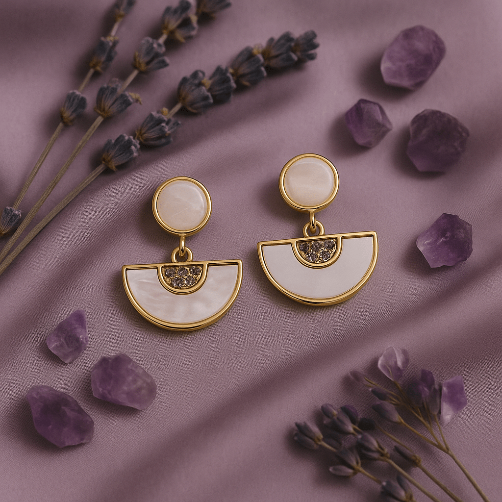 Gold - Tone Half Moon Mother - of - Pearl Drop Earrings | Statement Anti - Tarnish - Maxiblink