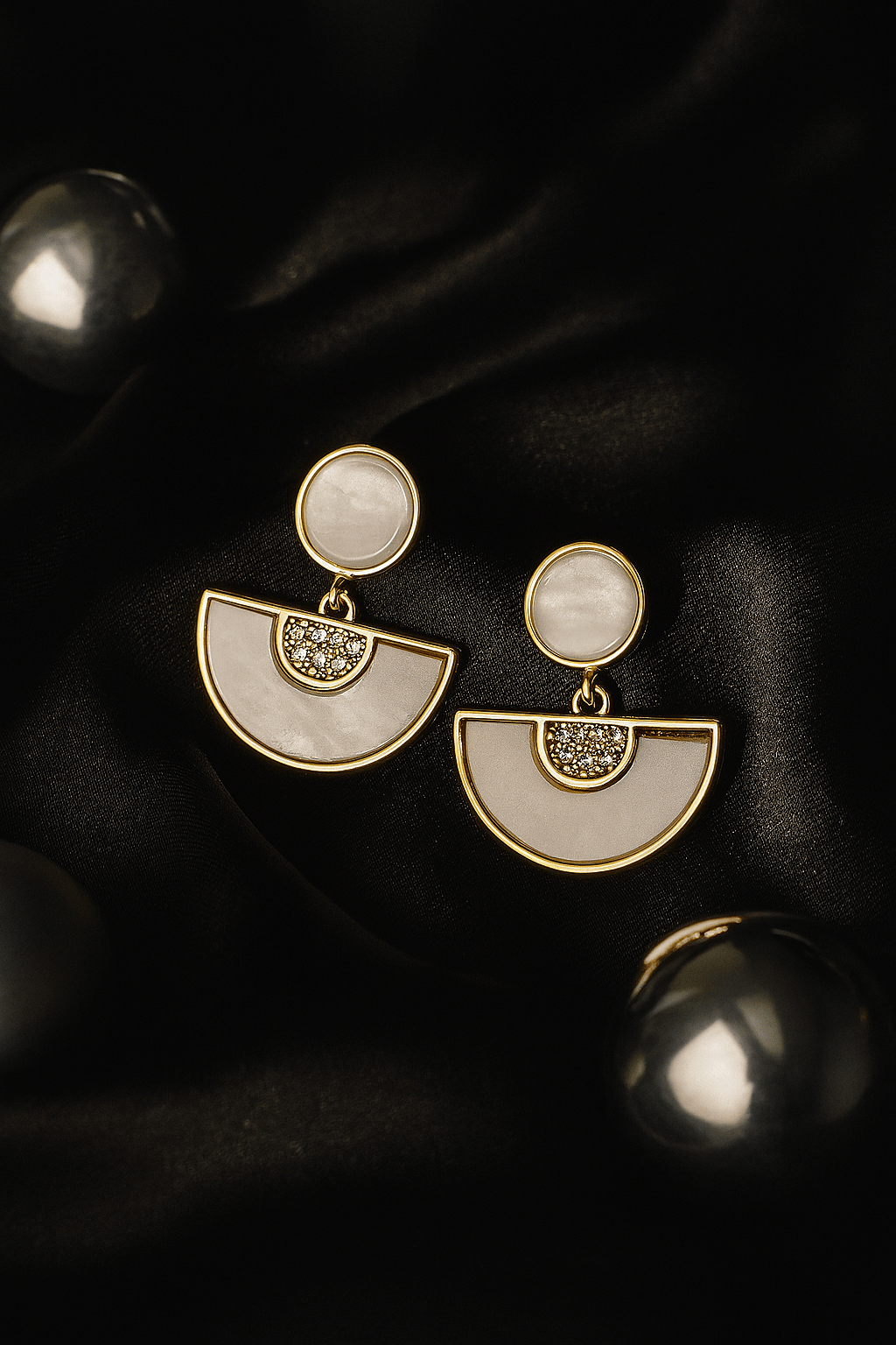 Gold - Tone Half Moon Mother - of - Pearl Drop Earrings | Statement Anti - Tarnish - Maxiblink