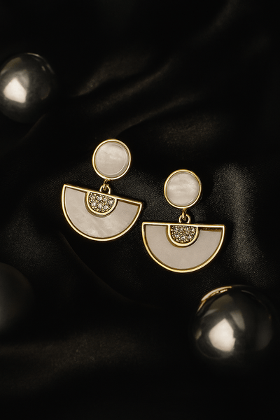 Gold - Tone Half Moon Mother - of - Pearl Drop Earrings | Statement Anti - Tarnish - Maxiblink
