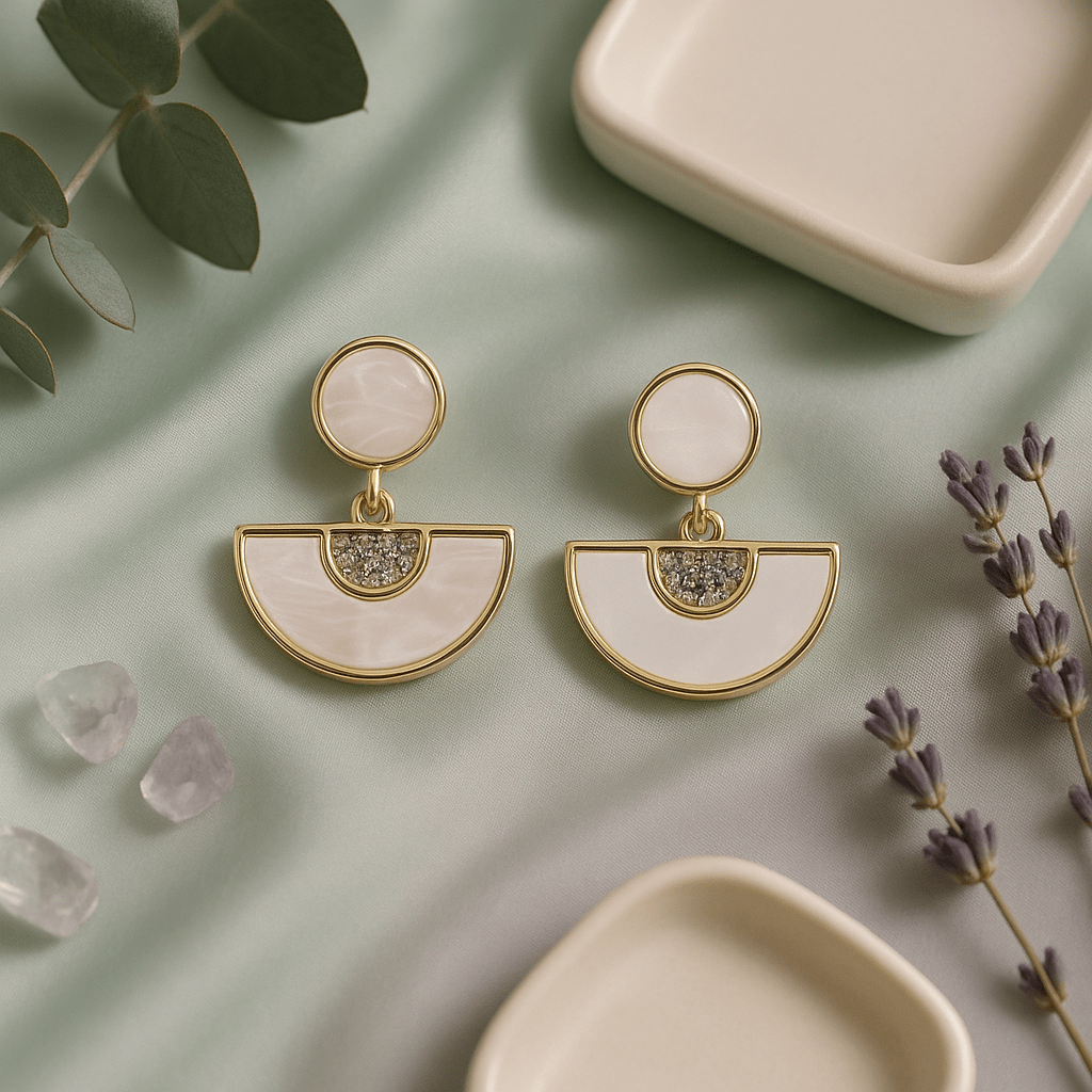 Gold - Tone Half Moon Mother - of - Pearl Drop Earrings | Statement Anti - Tarnish - Maxiblink