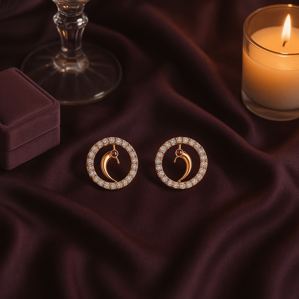 Gold - Tone Peacock Motif Round Stud Earrings with Crystal Detailing - Maxiblink