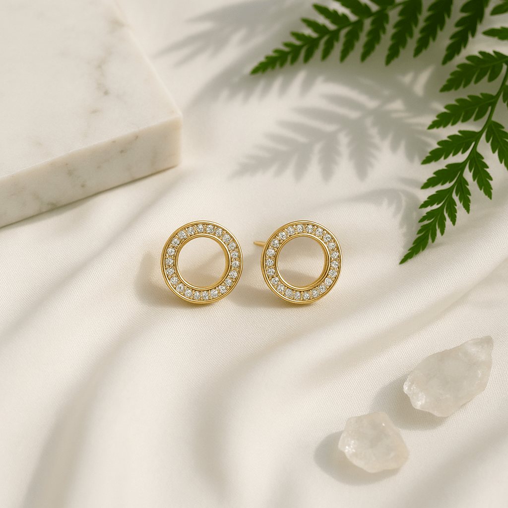 Gold - Tone Round Crystal Stud Earrings | Classic Minimal CZ Anti - Tarnish - Maxiblink