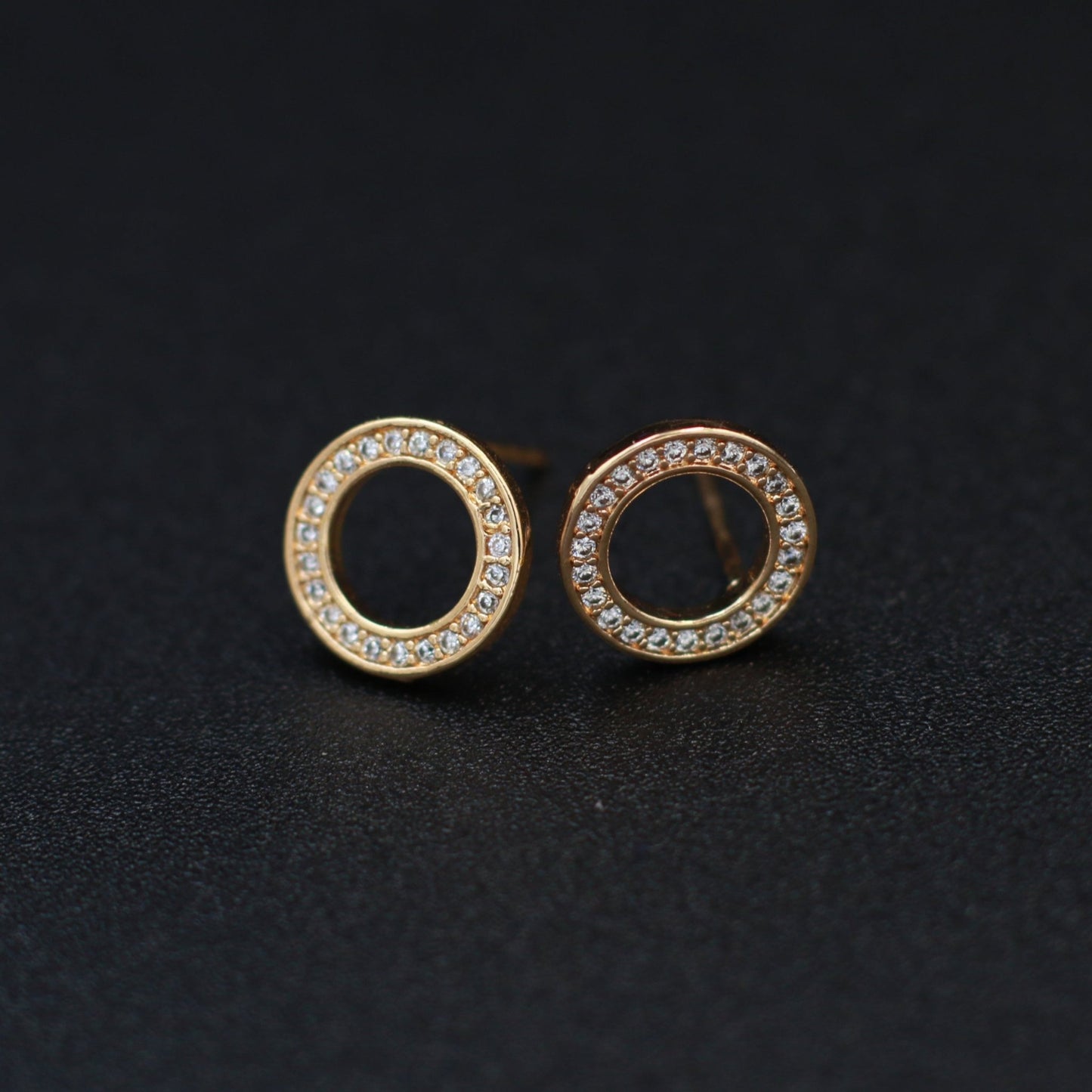 Gold - Tone Round Crystal Stud Earrings | Classic Minimal CZ Anti - Tarnish - Maxiblink