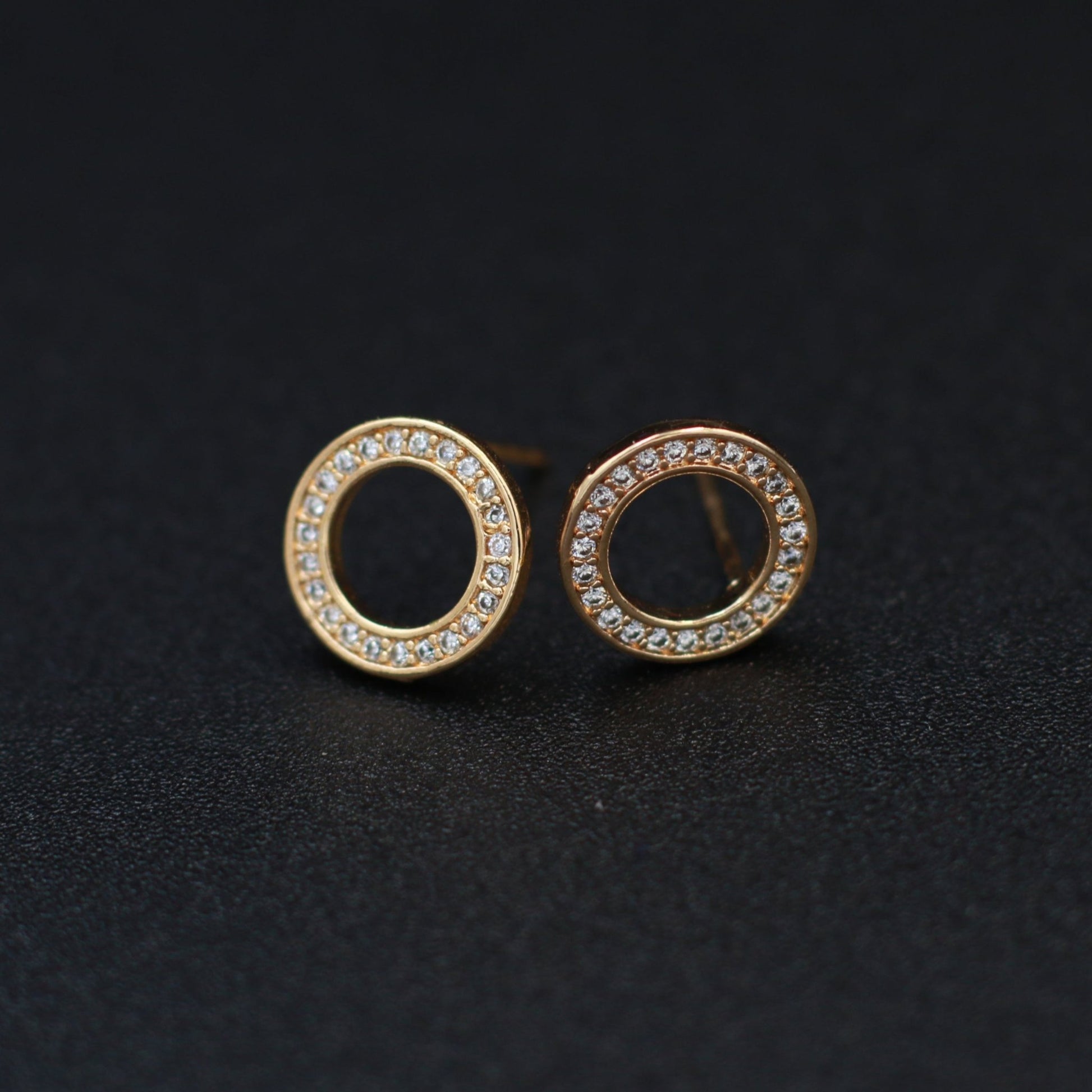 Gold - Tone Round Crystal Stud Earrings | Classic Minimal CZ Anti - Tarnish - Maxiblink